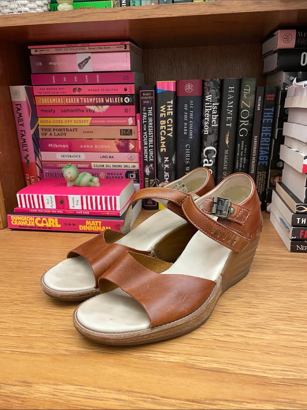 Dr. Martens Brown Leather Wedge Sandals with Ankle Buckle